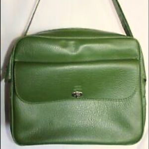 SEARS VINTAGE RETRO 1960'S GREEN VINYL CARRY ON TRAVEL BAG, EUC!